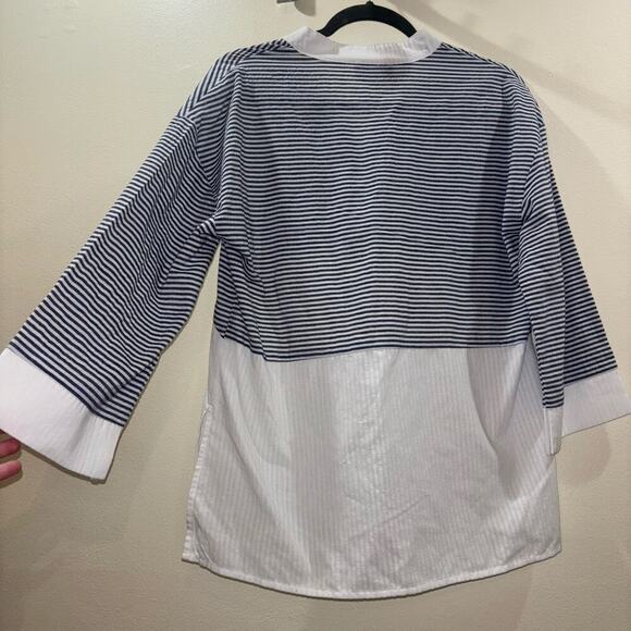 Duffield Lane Navy & White Striped Cotton Tunic Shirt - Size Small - Picture 2 of 8